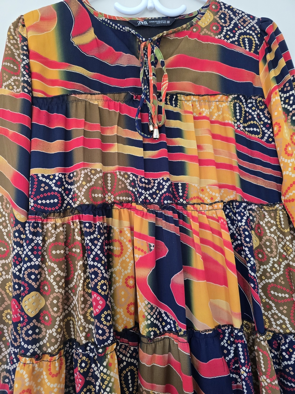 Zara Multicolor Tiered Long-Sleeve Dress Semi Sheer/lined. Boho. XXL - Picture 3 of 6